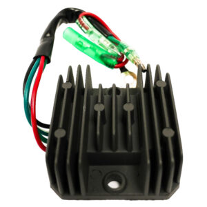 Black electrical regulator with wires and connectors
