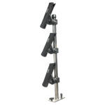 Triple fishing rod holder rack, metal and plastic.