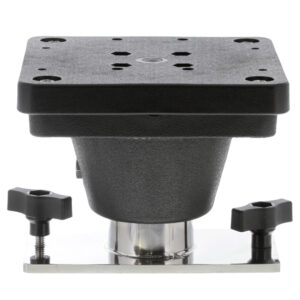 Black adjustable mounting bracket on metal base.