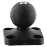 Black mount with four holes and spherical joint.