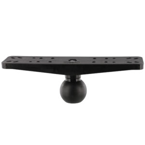 Black universal mounting bracket plate with ball attachment.