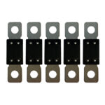 Five 300A blade automotive fuses in a row
