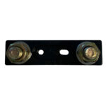 Metal plate with two hex bolts.