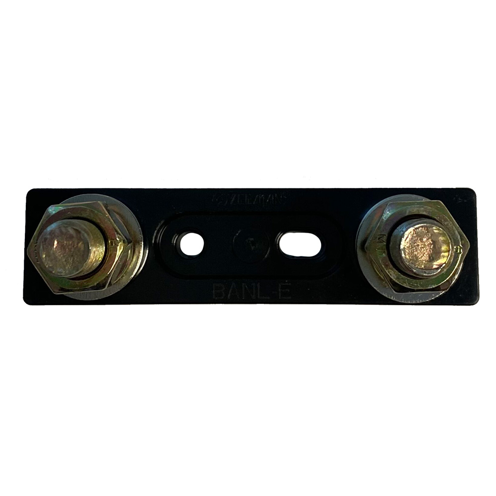 Metal plate with two hex bolts.