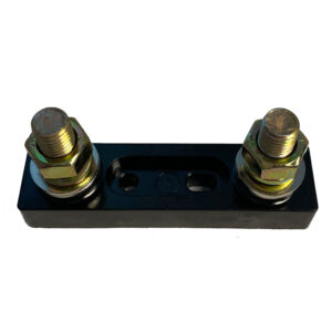 Black metal terminal block with bolts