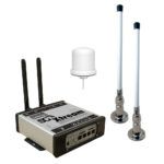Wireless router with antennas and white dome antenna