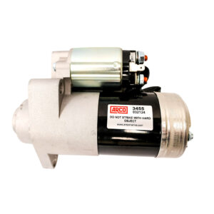 Marine starter motor with warning label