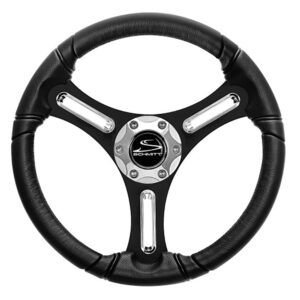 Black and chrome boat steering wheel