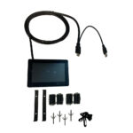 Touchscreen display with cables and mounting accessories.