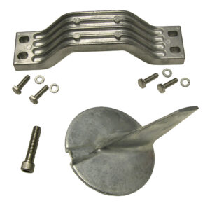 Boat trim tab parts with screws and washers.