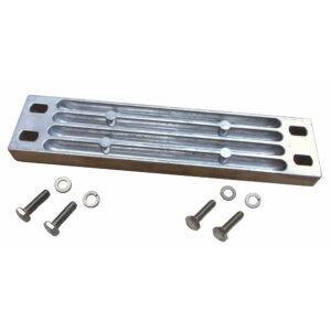 Metal mounting plate with screws and washers.