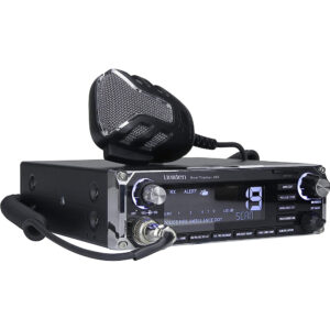 Uniden BearTracker 885 police scanner radio with microphone.