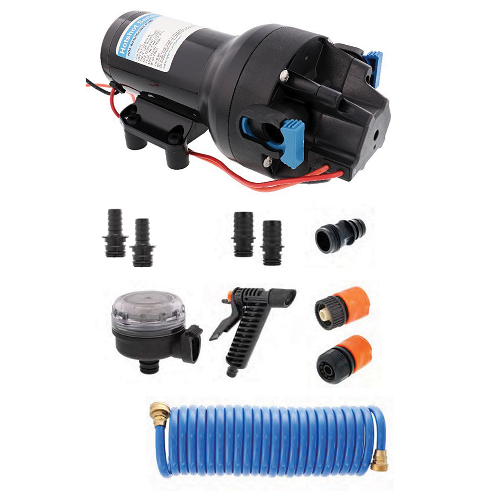 Water pump kit with accessories and hose.