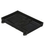 Black plastic rectangular pallet skid base.
