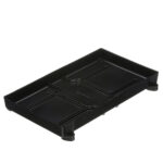 Black plastic container tray on white background.
