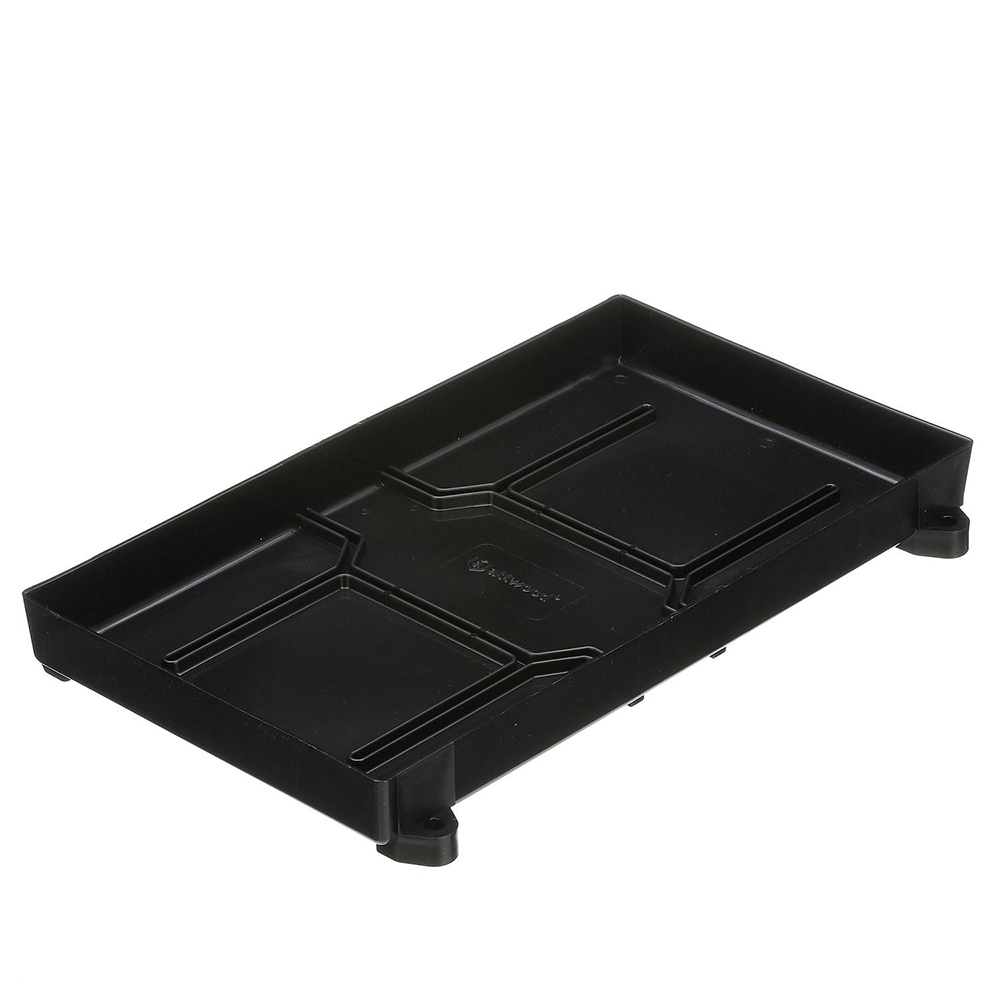 Black plastic container tray on white background.