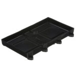 Black plastic pallet base for storage.