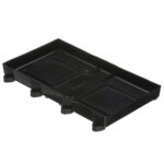 Black plastic drainage tray with raised edges.