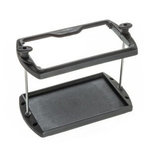 Two-tier black storage rack with metal supports