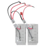 Two batteries with cables and connectors.