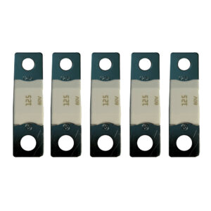 Five silver electrical bus bar connectors