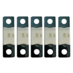 Five 150A 80V automotive fuses in a row