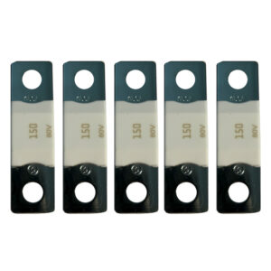 Five 150A 80V automotive fuses in a row