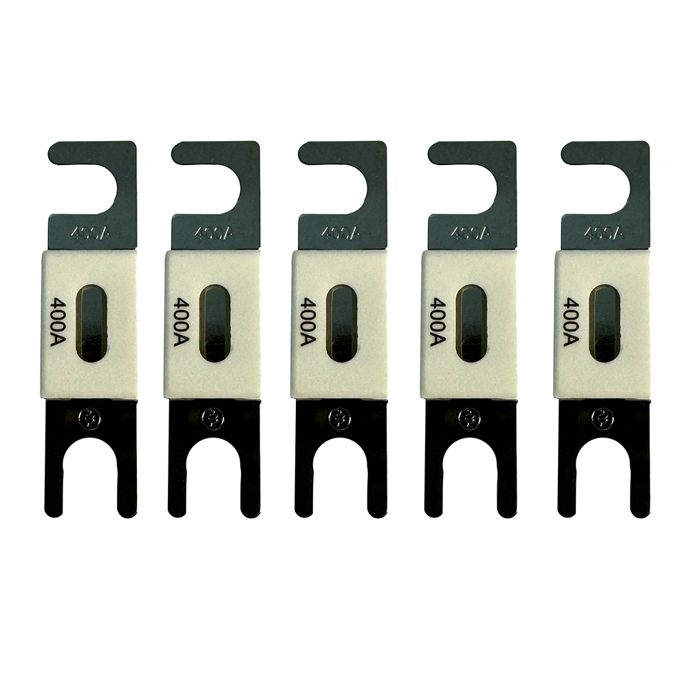 Five 400A blade fuses aligned in a row.