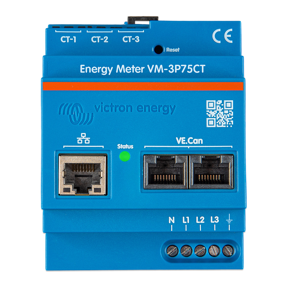 Victron Energy VM-3P75CT energy meter device front view.