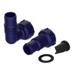 Blue plastic fittings and grommet for irrigation