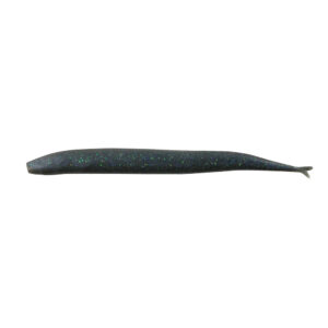 Black fishing lure with green sparkles