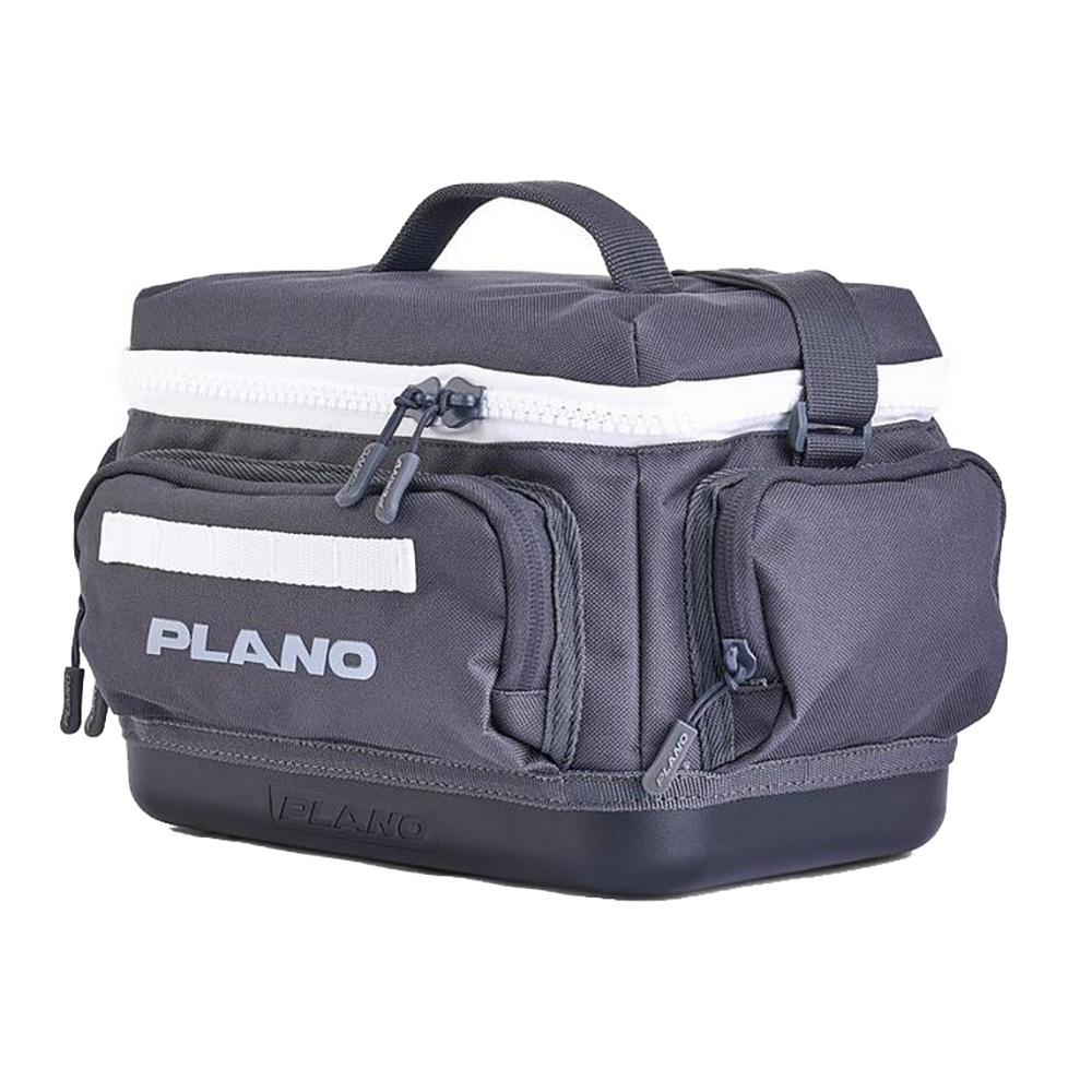 Gray Plano tackle bag with zipper compartments.