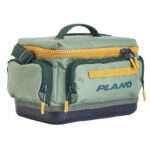 Green Plano fishing tackle bag with multiple pockets.