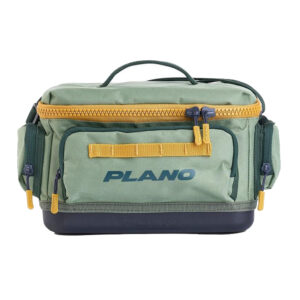 Green Plano tackle bag with multiple compartments