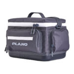 Gray Plano fishing tackle bag with pockets and handles.