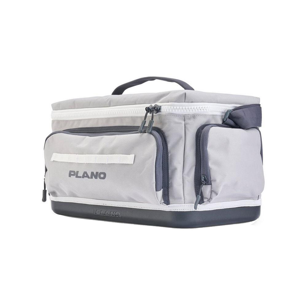 Gray Plano tackle bag with multiple compartments.
