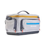 Gray soft tackle bag with multiple pockets.