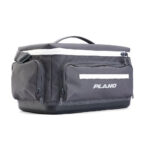 Gray soft tackle bag with compartments.