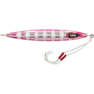 Pink fishing lure with hooks