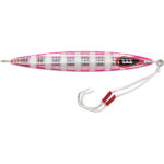 Pink and silver fishing jig lure with hooks