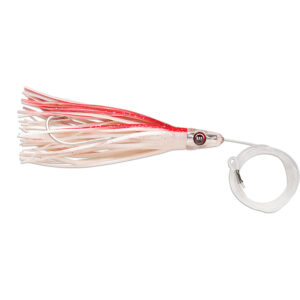 Fishing lure with red and white tassels.