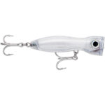 Clear fishing lure with treble hooks