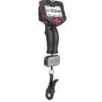 Digital fish scale with clamp and display screen.
