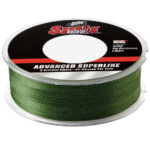 Green fishing line spool with branding