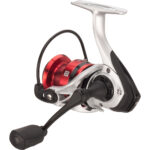 Red and silver fishing reel
