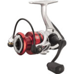 Red and silver fishing reel