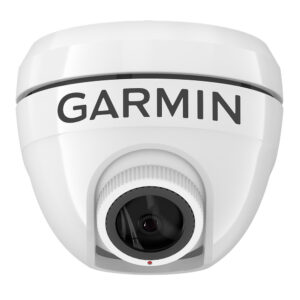 White Garmin surveillance camera close-up.