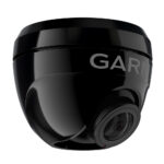 Black Garmin security camera close-up view.