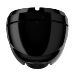 Black motorcycle helmet isolated on white background.