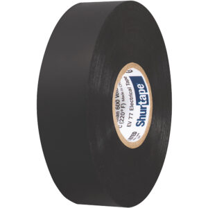 Black electrical tape roll on white background.